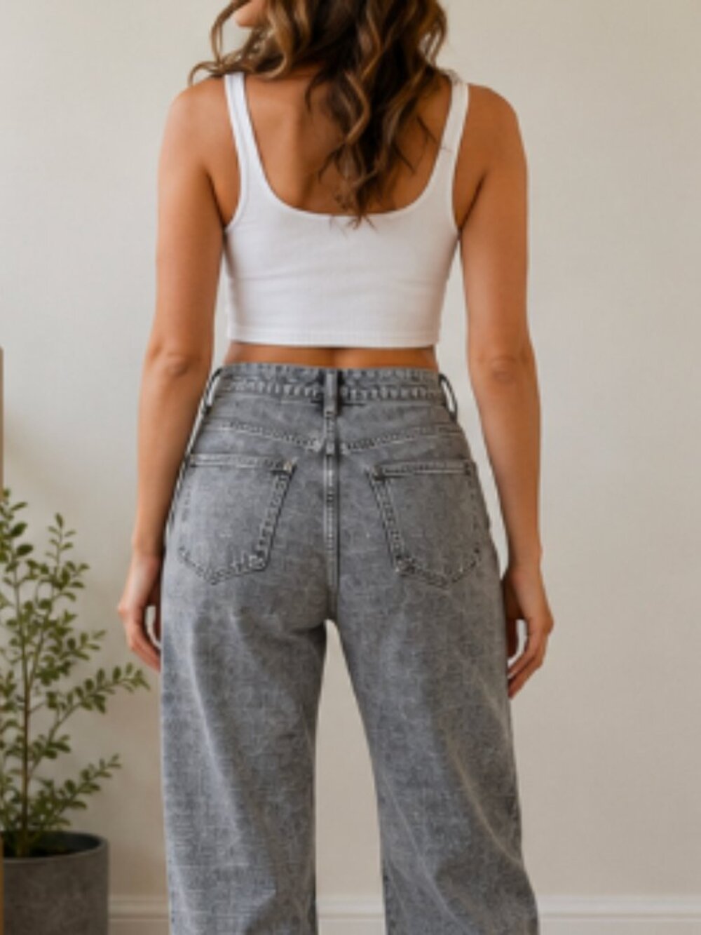 Noisy May Distressed Gray Wide Leg Jeans